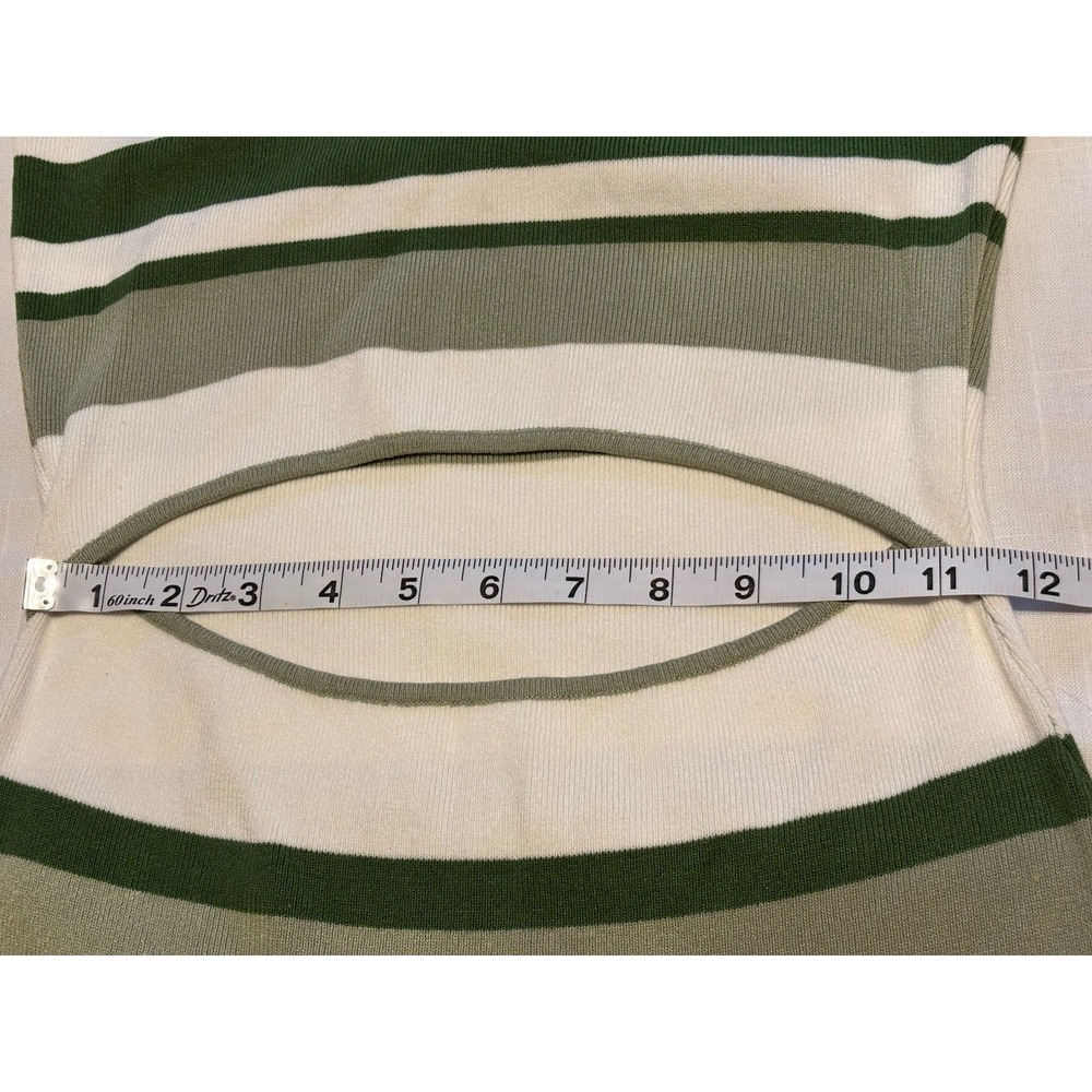 Here Comes The Sun Women's Green & White Striped Bodycon Peekaboo Dress Medium - Picture 11 of 15